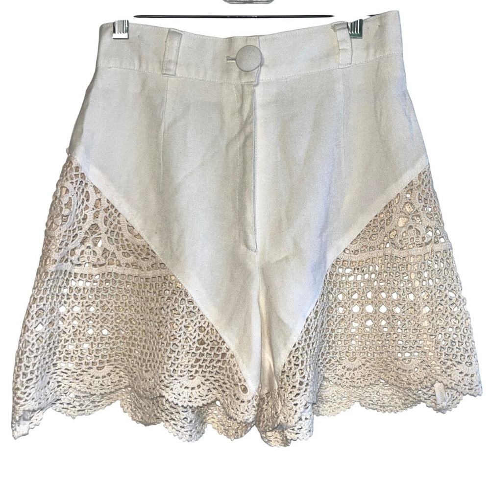 Vintage Dentelle France Linen Blend Crochet Lace High Waisted Shorts White